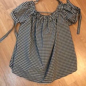 Black and white checkered off the shoulder top
